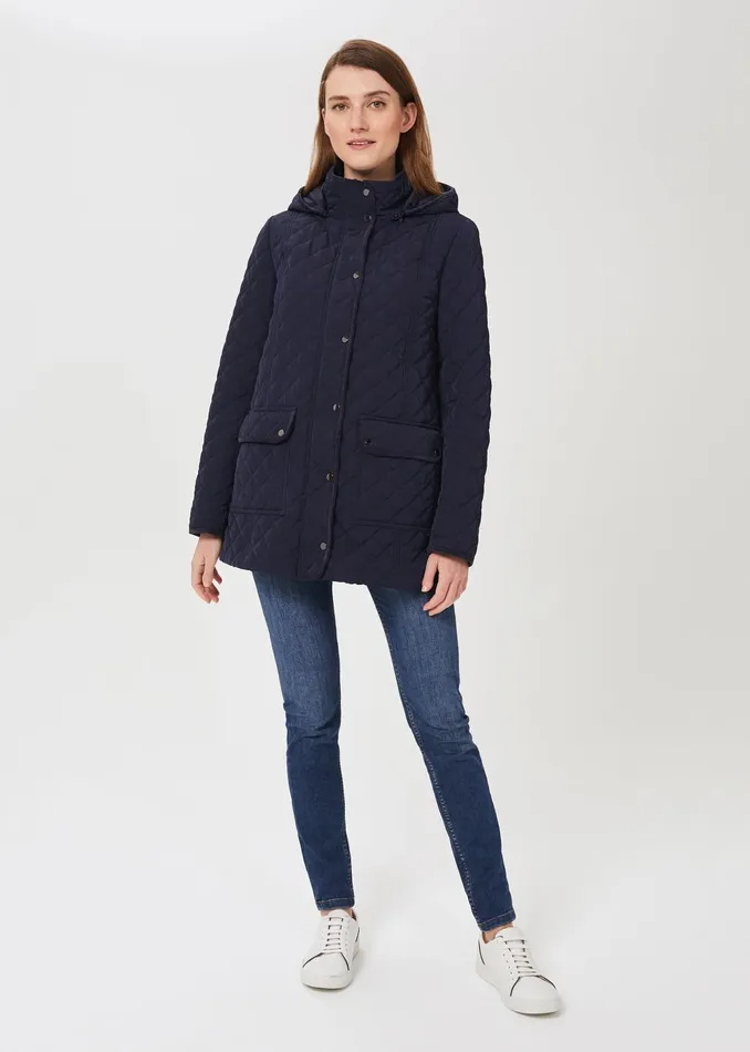 Womens Audra Quilted Coat With Hood Navy Hobbs Coats and Jackets Gift 4 You