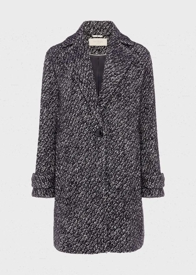 Womens Carmina Herringbone Coat With Wool Deep Blue Ivory Hobbs Coats and Jackets Gift Ideas