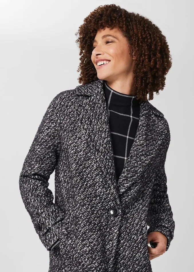 Womens Carmina Herringbone Coat With Wool Deep Blue Ivory Hobbs Coats and Jackets Gift Ideas