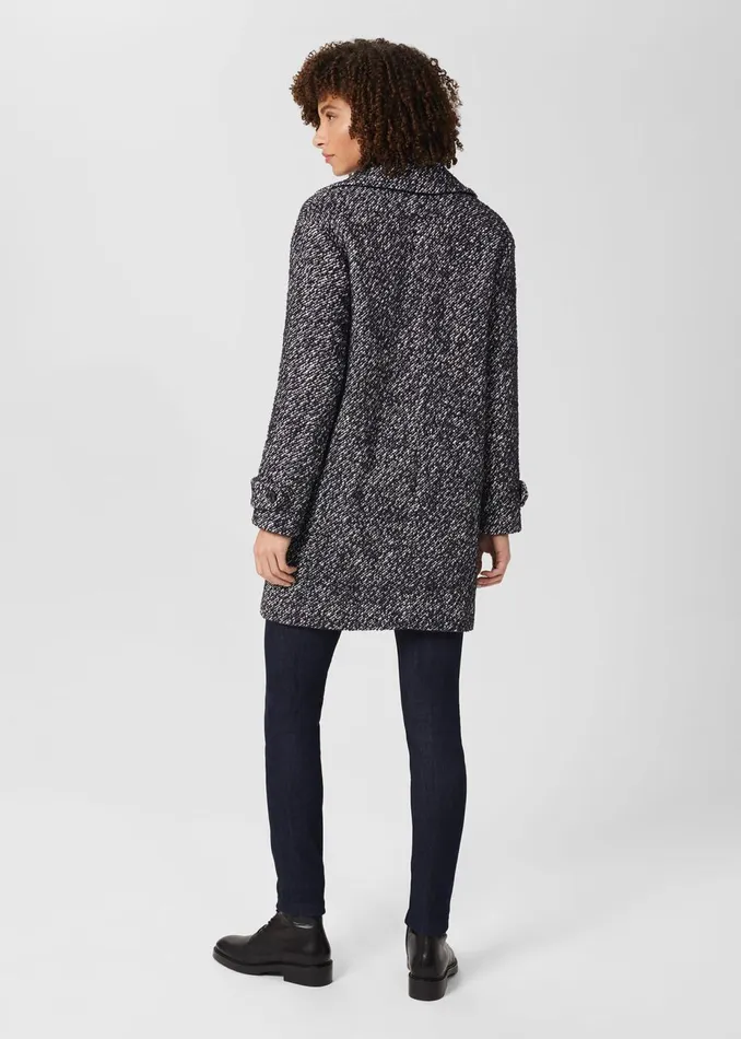 Womens Carmina Herringbone Coat With Wool Deep Blue Ivory Hobbs Coats and Jackets Gift Ideas