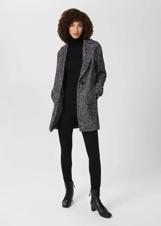 Womens Carmina Herringbone Coat With Wool Deep Blue Ivory Hobbs Coats and Jackets Gift Ideas