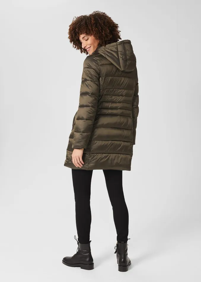 Womens Danika Long Puffer Jacket With Hood Dark Olive Hobbs Coats and Jackets For Sale