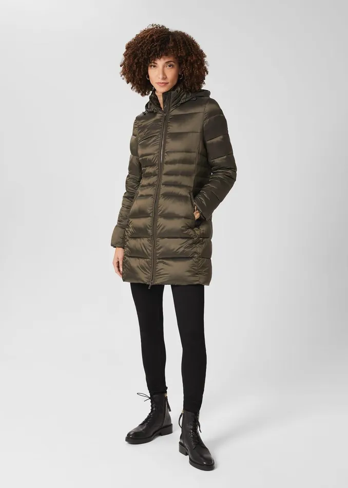 Womens Danika Long Puffer Jacket With Hood Dark Olive Hobbs Coats and Jackets For Sale