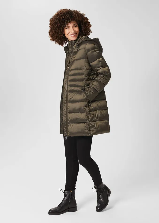 Womens Danika Long Puffer Jacket With Hood Dark Olive Hobbs Coats and Jackets For Sale