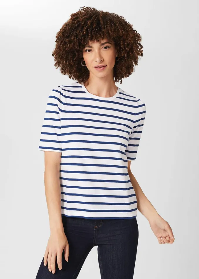 Womens Eva Puff Sleeve Tee Frnch Blue Whte Hobbs Tops Gift Ideas