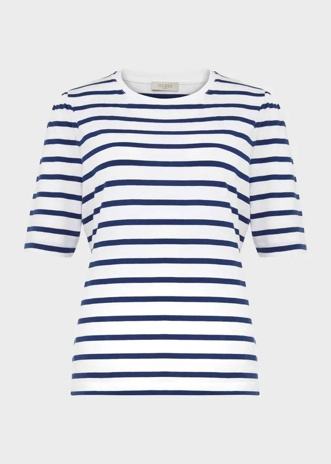 Womens Eva Puff Sleeve Tee Frnch Blue Whte Hobbs Tops Gift Ideas