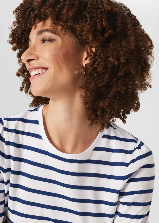 Womens Eva Puff Sleeve Tee Frnch Blue Whte Hobbs Tops Gift Ideas