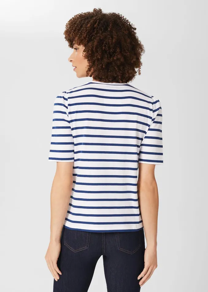 Womens Eva Puff Sleeve Tee Frnch Blue Whte Hobbs Tops Gift Ideas