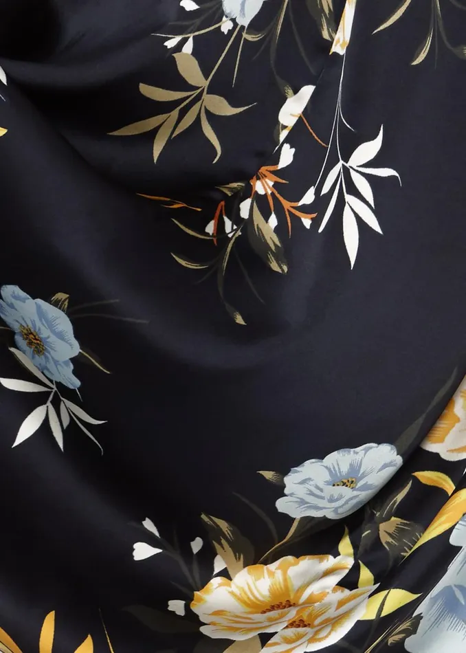 Womens Farrah Satin Floral Midi Dress Navy Yellow Hobbs Dresses On Sale