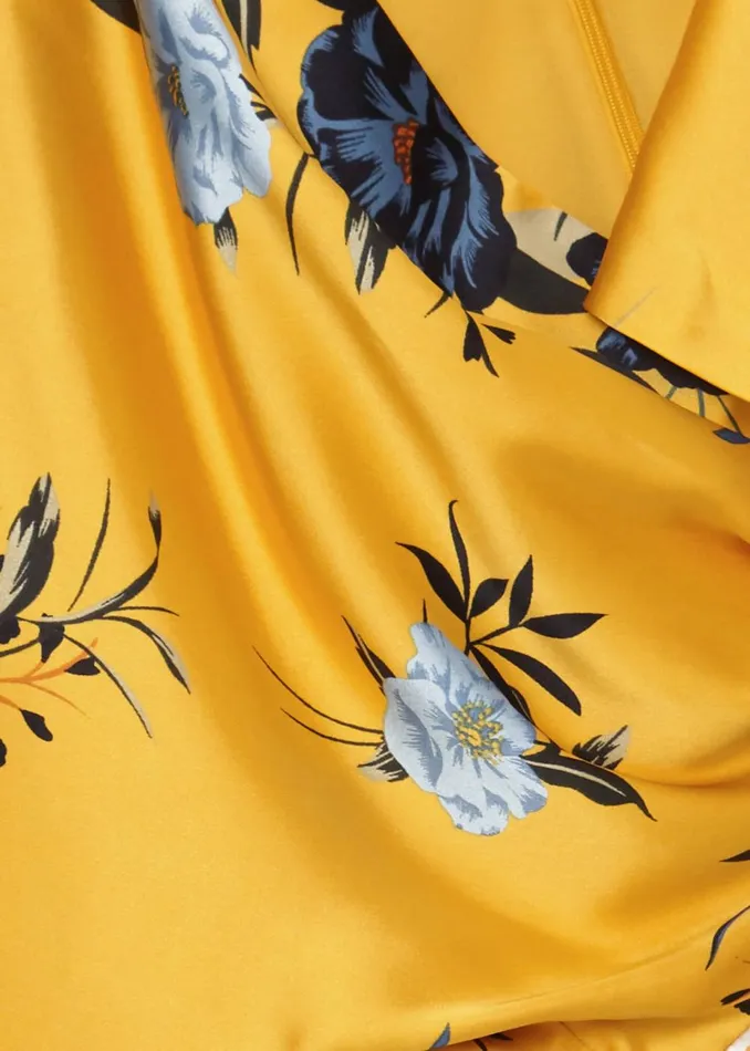 Womens Farrah Satin Floral Midi Dress Navy Yellow Hobbs Dresses On Sale