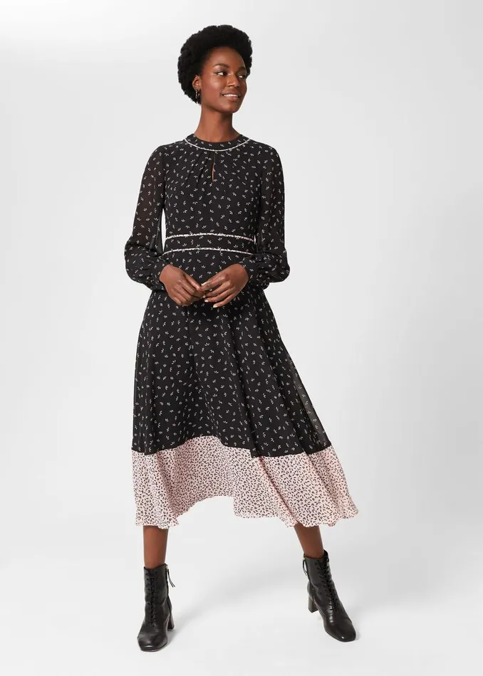 Womens Heidi Printed Midi Dress Black Pink Hobbs Dresses Gift 4 You
