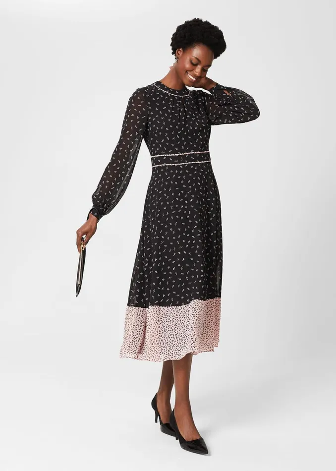 Womens Heidi Printed Midi Dress Black Pink Hobbs Dresses Gift 4 You