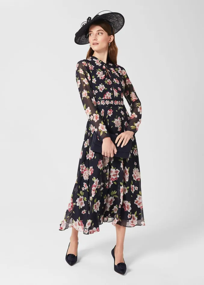 Womens Helena Silk Floral Midi Dress Navy Multi Hobbs Dresses Online