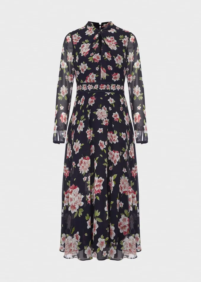 Womens Helena Silk Floral Midi Dress Navy Multi Hobbs Dresses Online