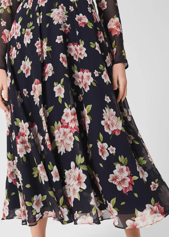 Womens Helena Silk Floral Midi Dress Navy Multi Hobbs Dresses Online