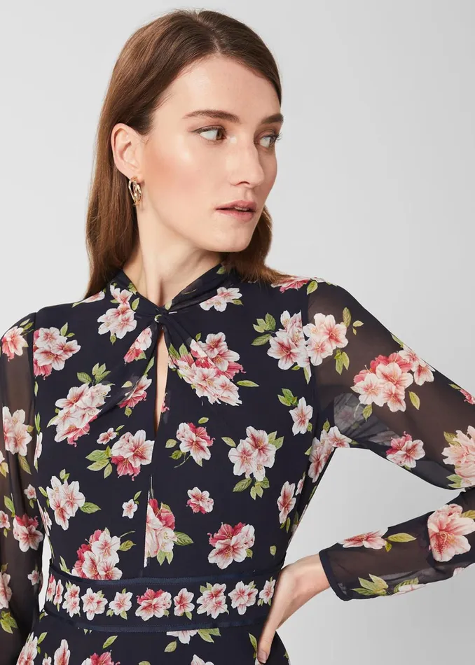 Womens Helena Silk Floral Midi Dress Navy Multi Hobbs Dresses Online