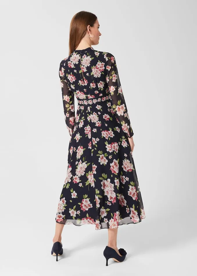 Womens Helena Silk Floral Midi Dress Navy Multi Hobbs Dresses Online