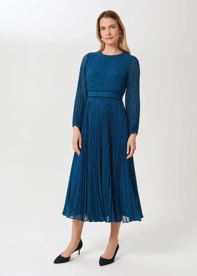 Womens Isabella Spot Pleated Midi Dress Kingfisher Hobbs Dresses Popular