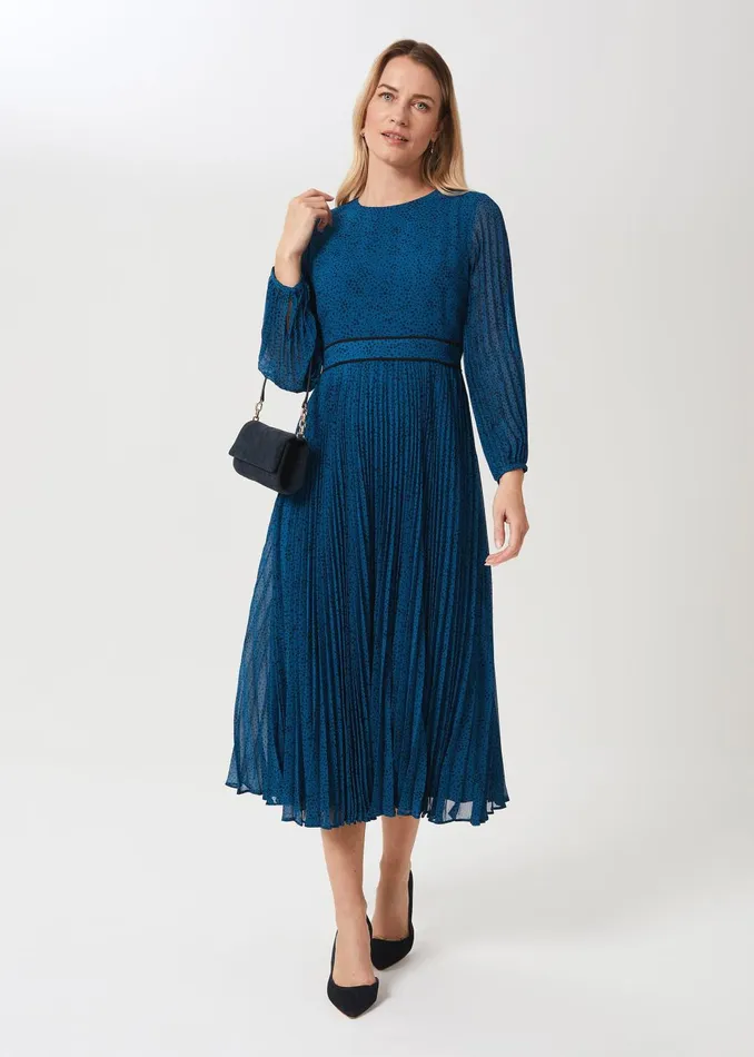 Womens Isabella Spot Pleated Midi Dress Kingfisher Hobbs Dresses Popular