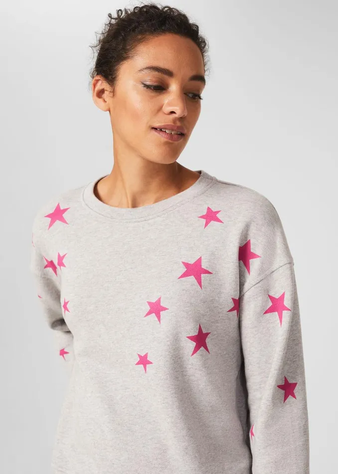 Womens Janey Star Sweatshirt Grey Marl Pink Hobbs Tops Gift for Friend