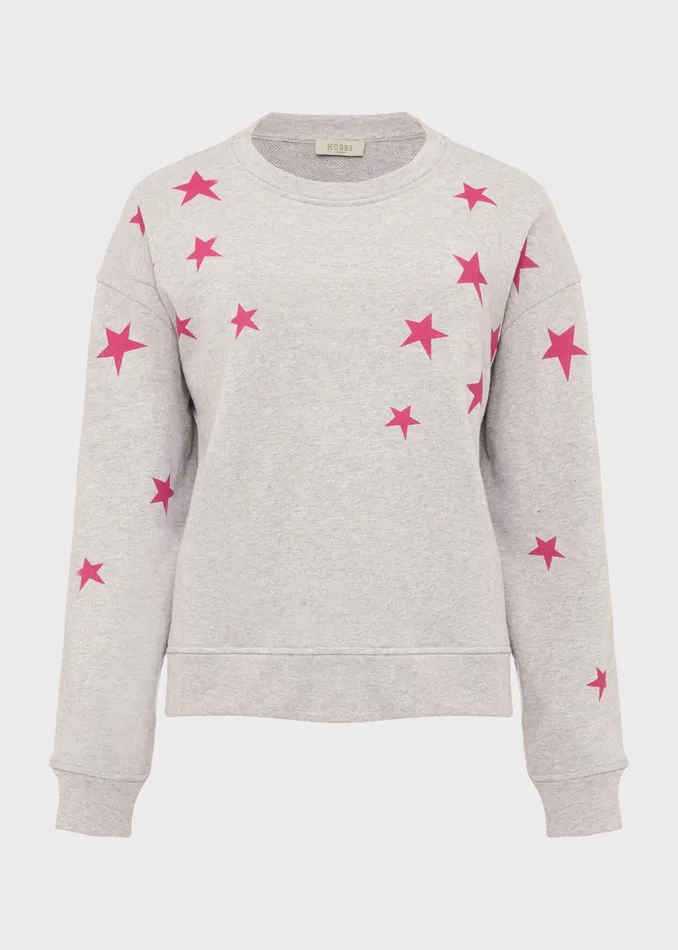 Womens Janey Star Sweatshirt Grey Marl Pink Hobbs Tops Gift for Friend