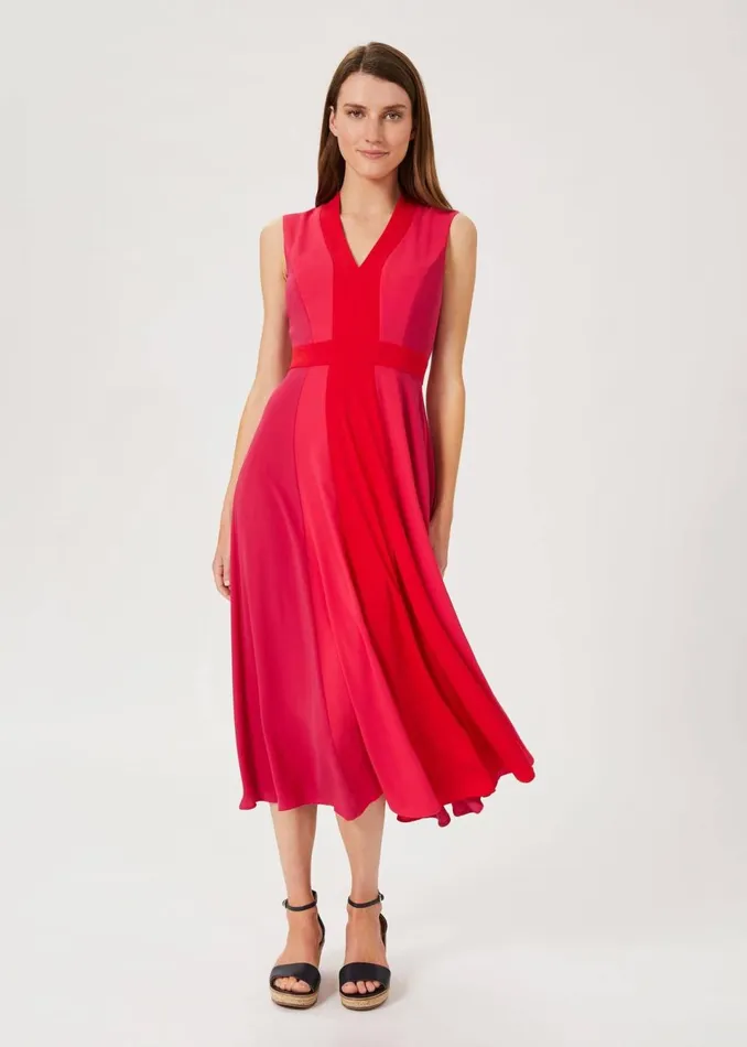 Womens Jilly Colourblock V Neck Dress Raspberry Red Hobbs Dresses Gift 4 You