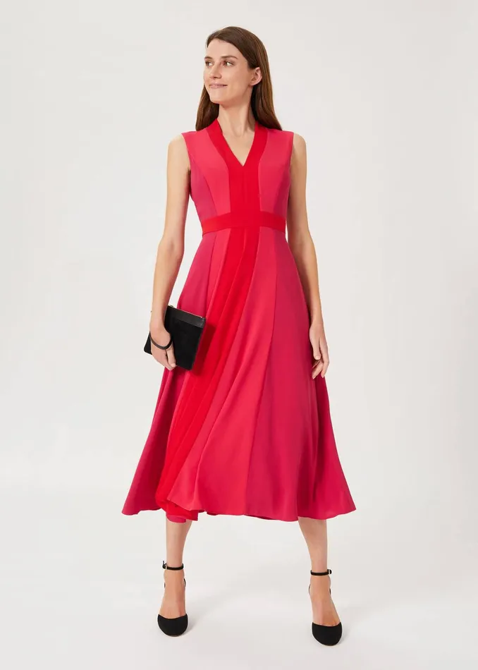 Womens Jilly Colourblock V Neck Dress Raspberry Red Hobbs Dresses Gift 4 You