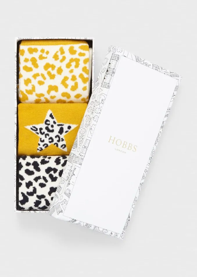 Womens Leopard Sock Set Yellow Navy Hobbs Socks and Tights On Sale