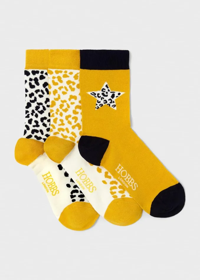 Womens Leopard Sock Set Yellow Navy Hobbs Socks and Tights On Sale