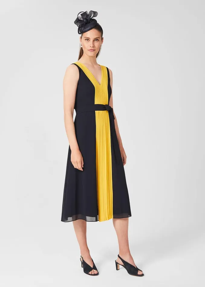 Womens Lila V Neck Midi Dress Navy Yellow Hobbs Dresses Online