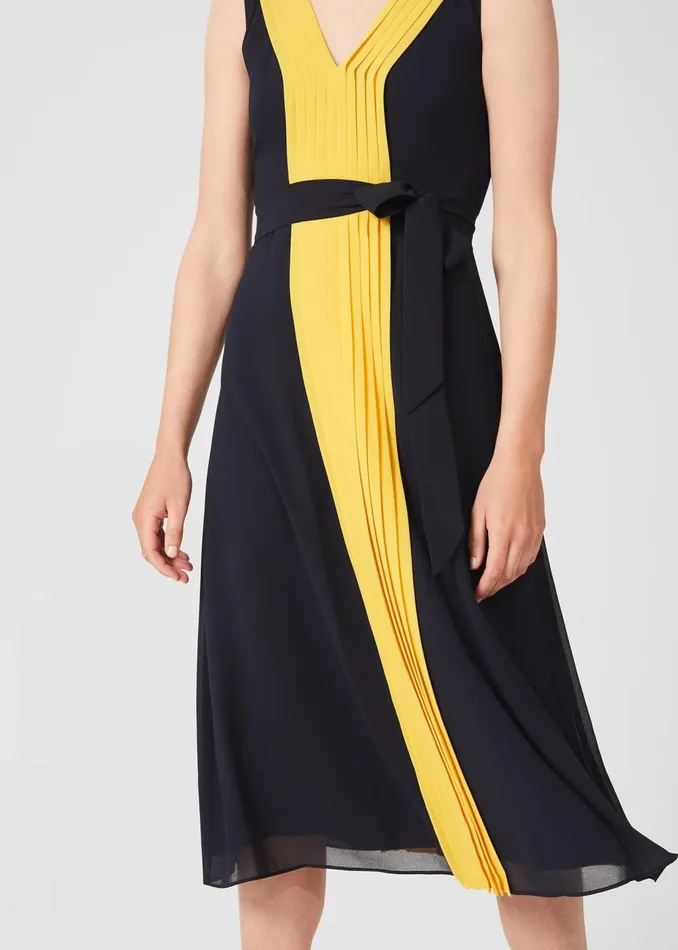 Womens Lila V Neck Midi Dress Navy Yellow Hobbs Dresses Online