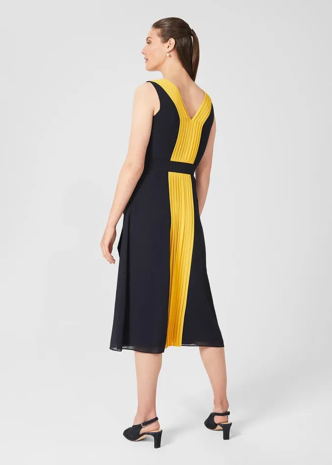 Womens Lila V Neck Midi Dress Navy Yellow Hobbs Dresses Online