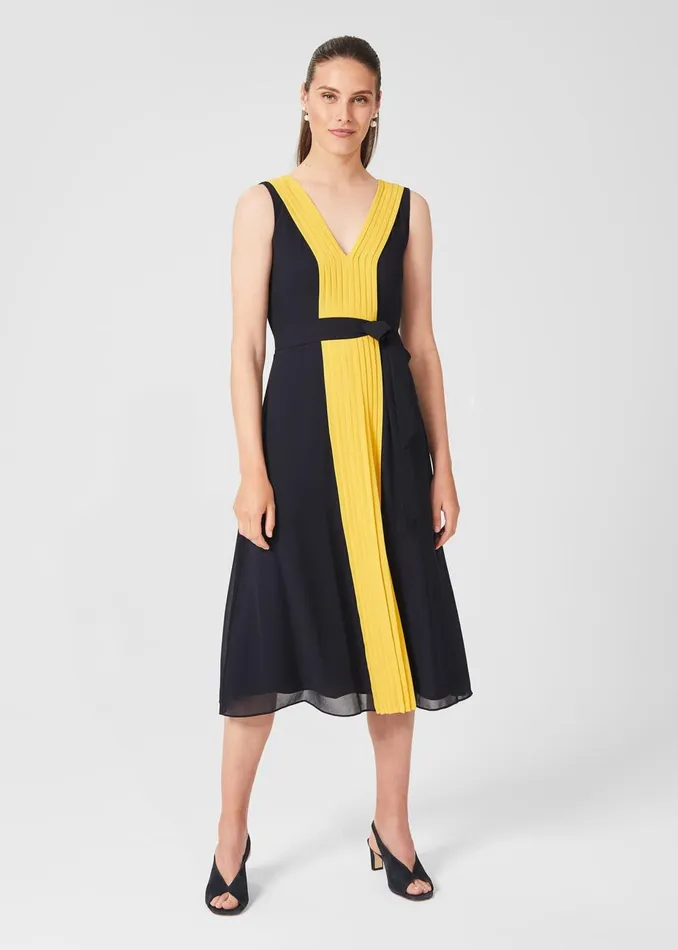 Womens Lila V Neck Midi Dress Navy Yellow Hobbs Dresses Online