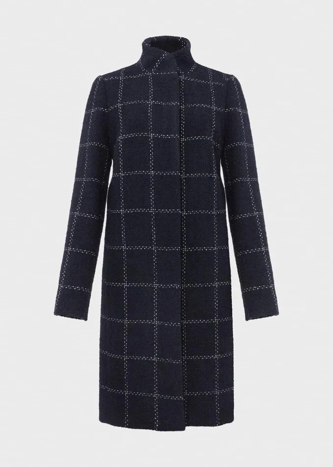 Womens Lisa Wool Blend Check Coat Navy Ivory Hobbs Coats and Jackets Popular