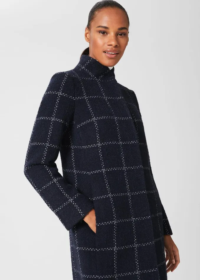 Womens Lisa Wool Blend Check Coat Navy Ivory Hobbs Coats and Jackets Popular