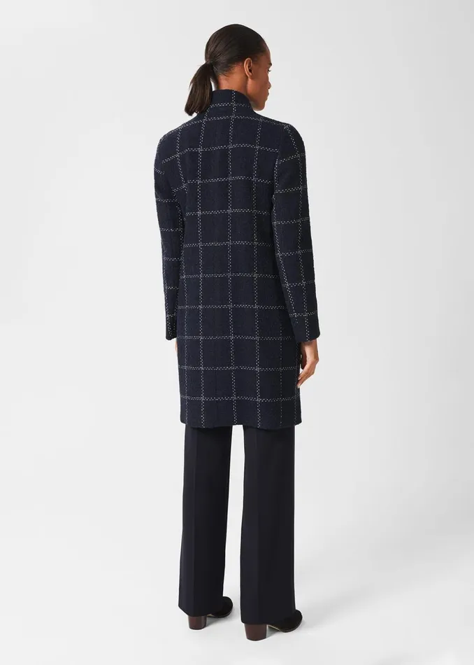 Womens Lisa Wool Blend Check Coat Navy Ivory Hobbs Coats and Jackets Popular