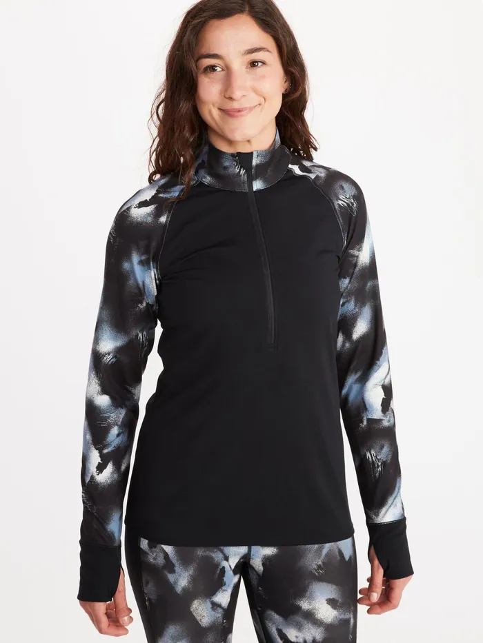 Womens LongSleeve Shirts Marmot Baselayer Zip Jacket BlackSolstice