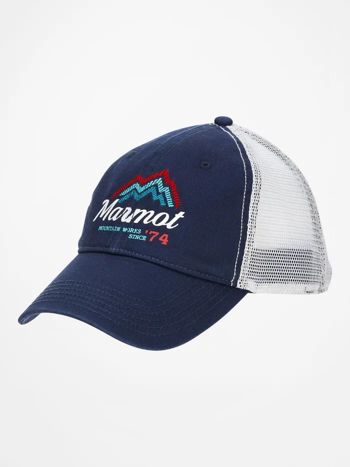 WomensMens Hats Caps And Beanies Marmot Alpine Soft Mesh Trucker Hat Arctic NavyWhite