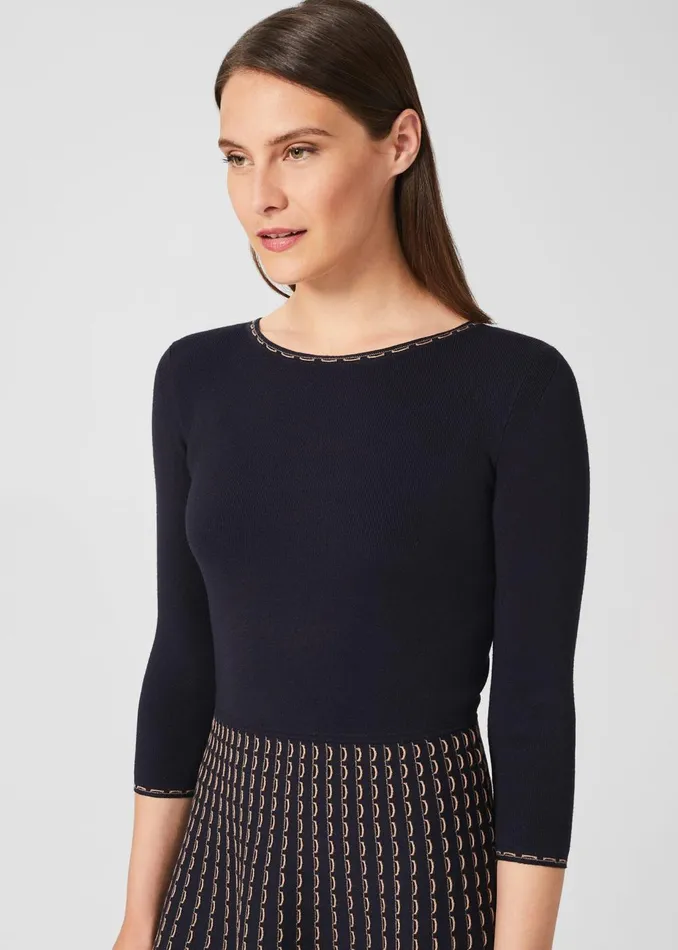 Womens Nyla Knitted Dress Navy Camel Hobbs Dresses Near Me
