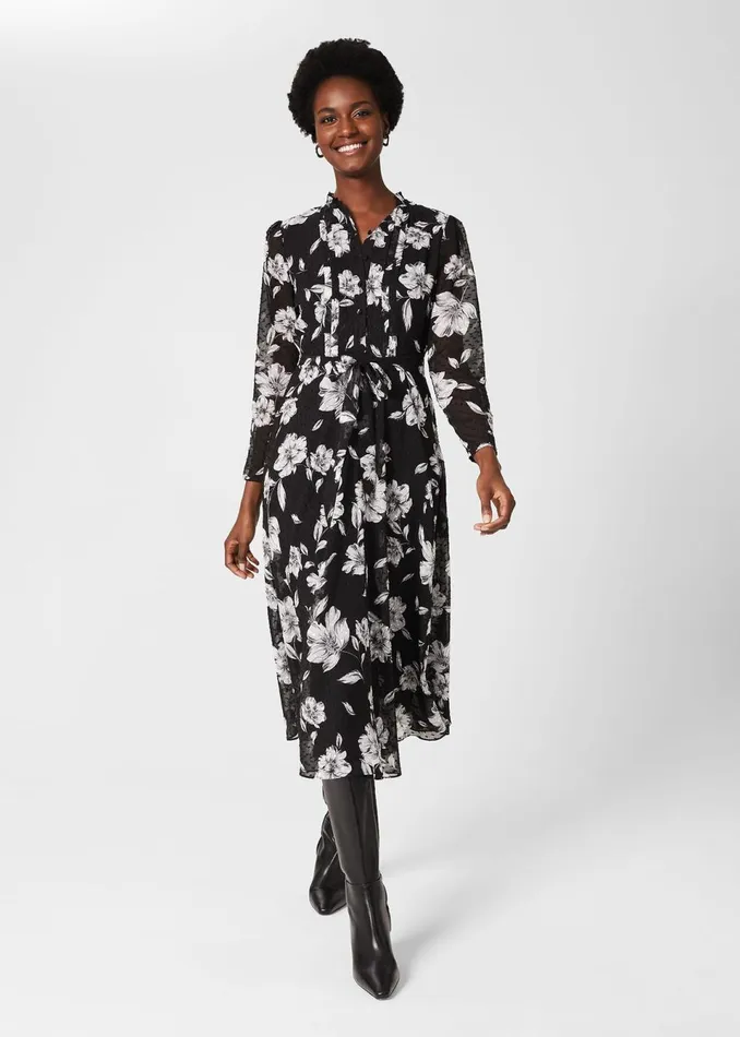 Womens Orla Floral Jacquard Midi Dress Black Ivory Hobbs Dresses Cheap On Sale