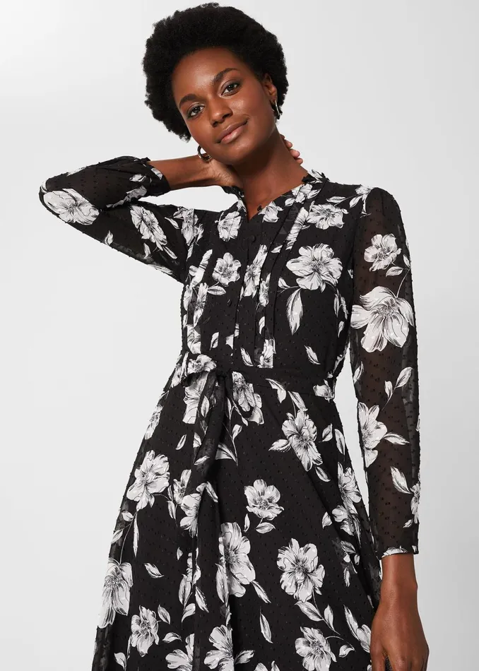 Womens Orla Floral Jacquard Midi Dress Black Ivory Hobbs Dresses Cheap On Sale