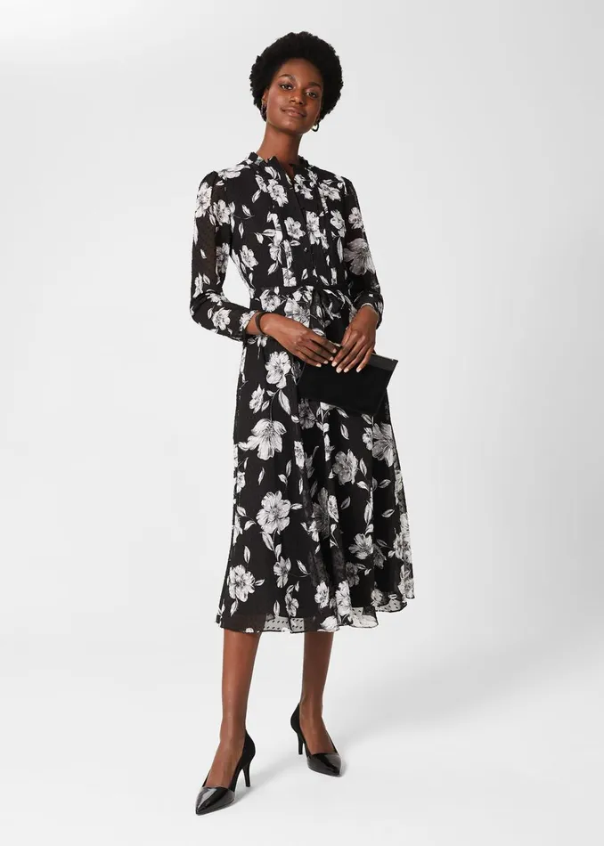 Womens Orla Floral Jacquard Midi Dress Black Ivory Hobbs Dresses Cheap On Sale