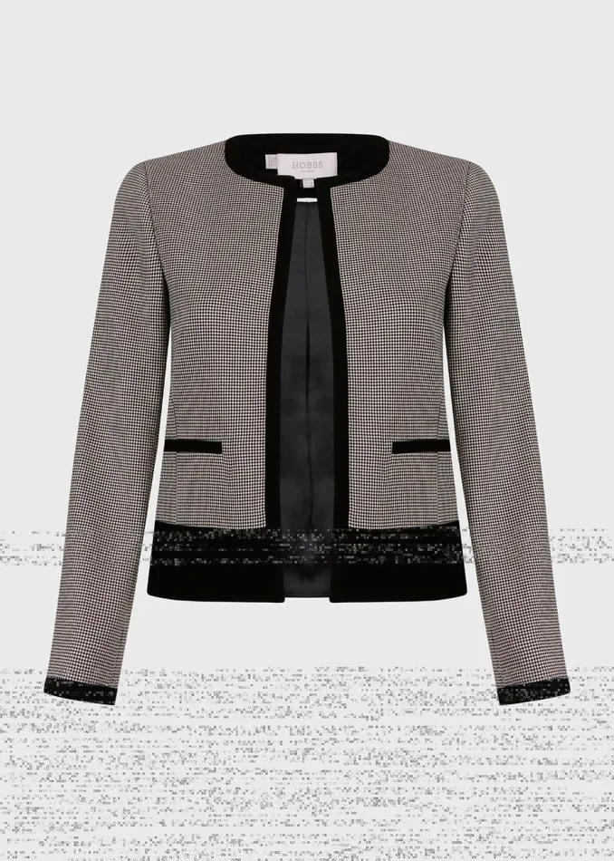Womens Petite Sienna Houndstooth Jacket Ivory Black Hobbs Coats and Jackets Cheap On Sale