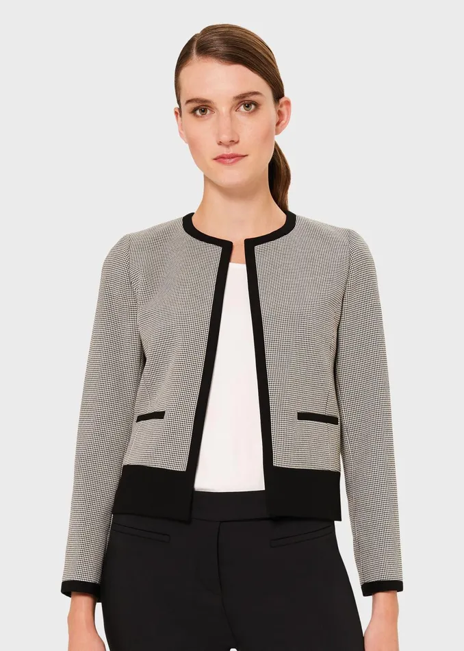 Womens Petite Sienna Houndstooth Jacket Ivory Black Hobbs Coats and Jackets Cheap On Sale