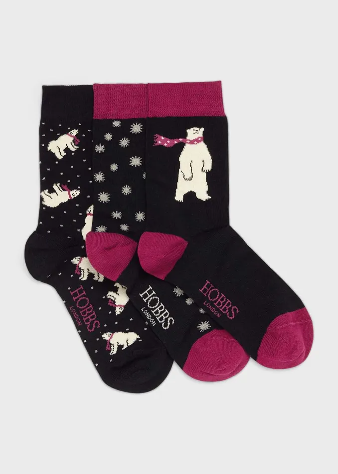 Womens Polar Bear Sock Set Navy Violet Hobbs Socks and Tights For Sale
