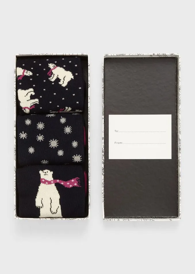 Womens Polar Bear Sock Set Navy Violet Hobbs Socks and Tights For Sale