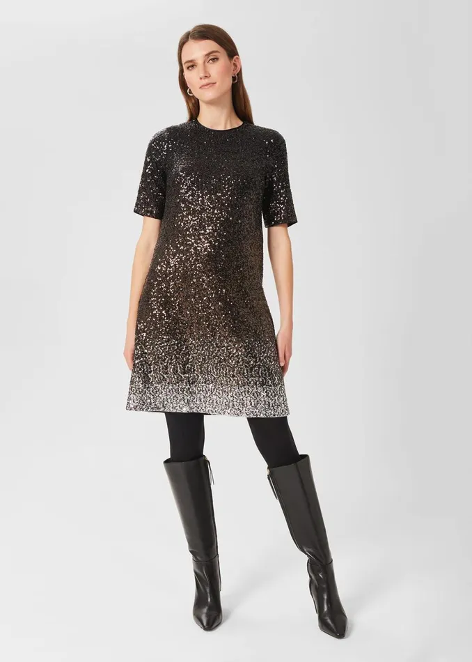 Womens Reece Sequin A Line Dress Black Silver Hobbs Dresses Gift 4 You