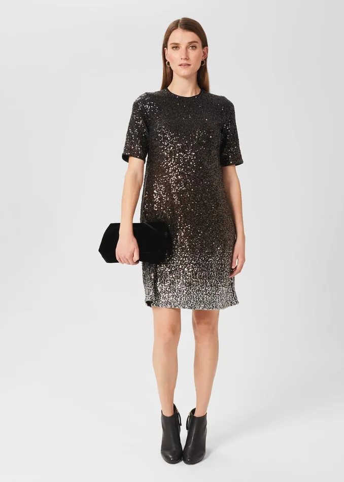 Womens Reece Sequin A Line Dress Black Silver Hobbs Dresses Gift 4 You