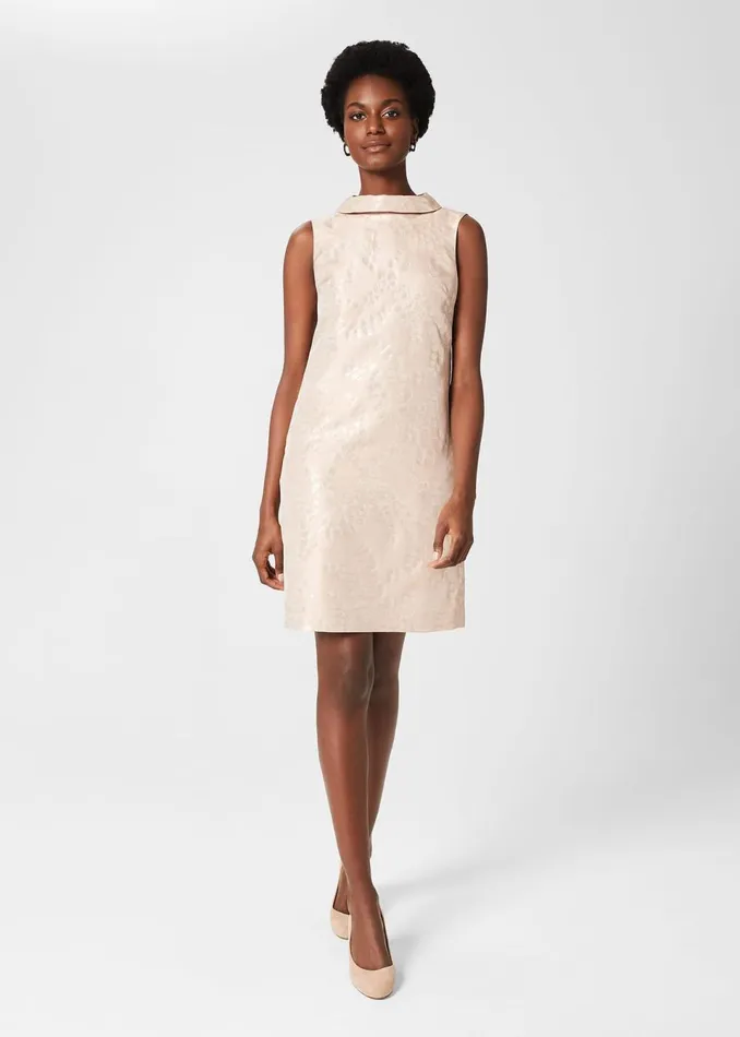 Womens Rosalind Jaquard A Line Dress Oyster Gold Hobbs Dresses On Sale
