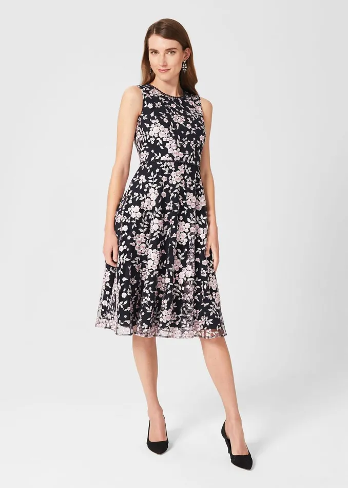 Womens Scarlett Embroidered Dress Navy Multi Hobbs Dresses Casaul
